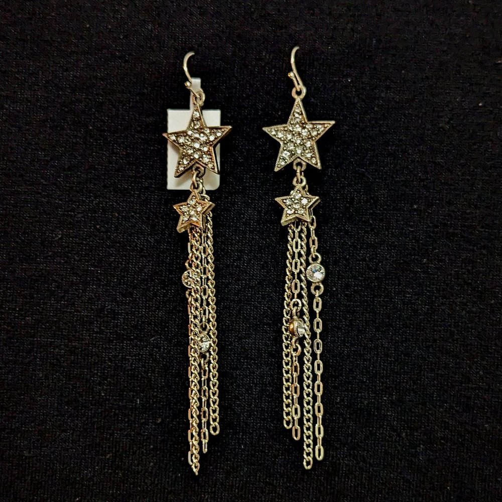 BEN AMUN JEWELRY Crystal Star Dangle Earrings in Silver New - Picture 5 of 9